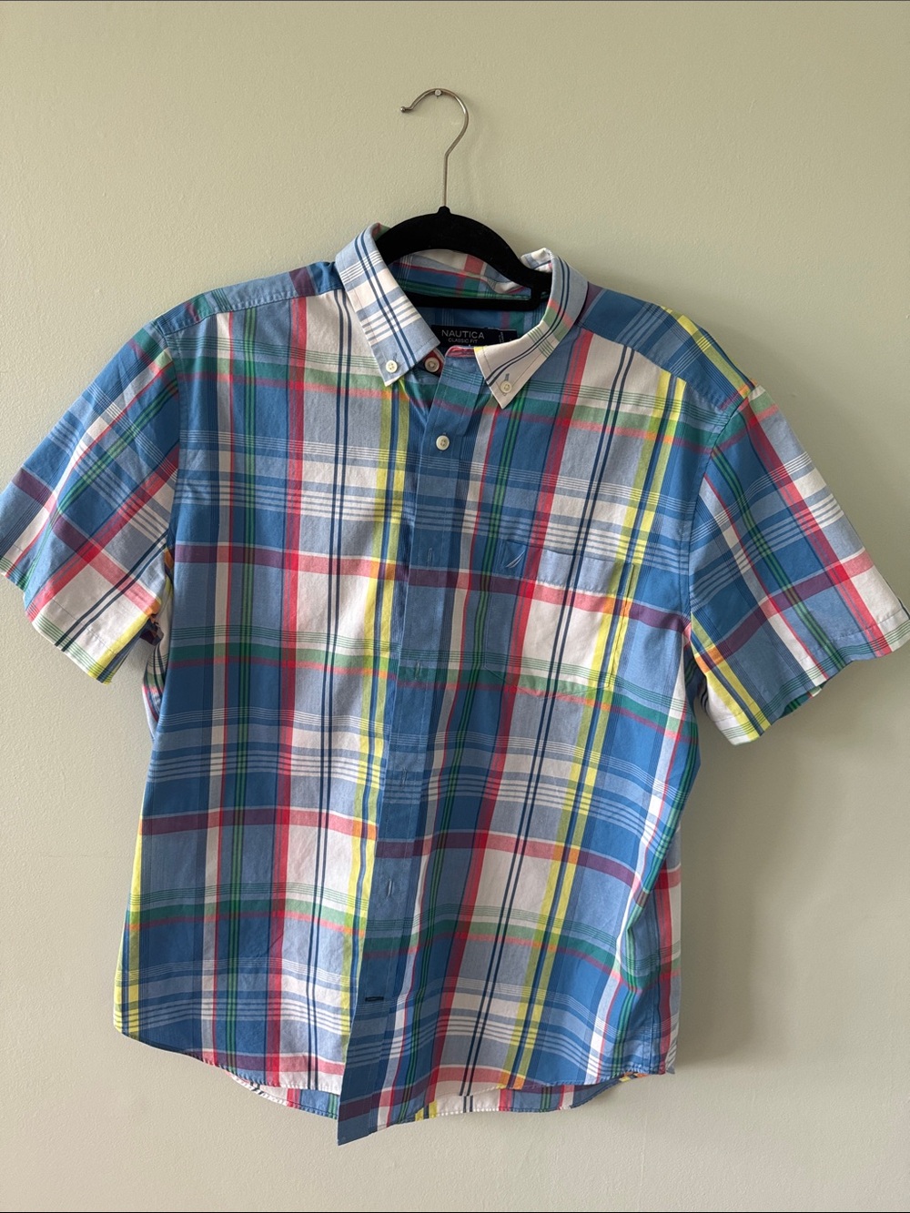 Nautica Blue Multicolor Plaid Short-Sleeve Button-Down Shirt